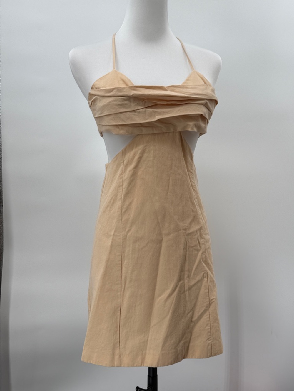 Zara Light Yellow Cut Out Linen Blend Dress - Picture 5 of 9